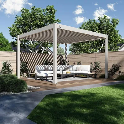 Immagine prodotto di Pergola Weide Deluxe interamente in alluminio 3,6x4 m con tetto a lamelle, modello indipendente, colore Ivory Sand