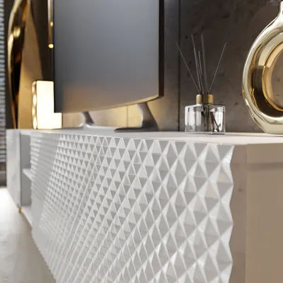 Produktbild von TV Schrank PALERMO 195 cm gefräste Front weiß Hochglanz gold Beine Unterschrank Lowboard Möbel BERLIN