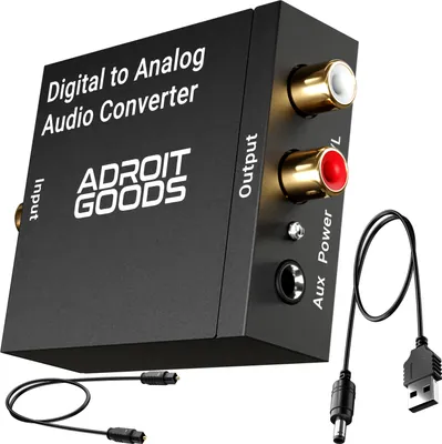Produktbild von AdroitGoods Digital zu Analog Audio Konverter - 192 kHz Audio Adapter für Toslink zu RCA R/L - mit optischem Kabel und Netzadapter