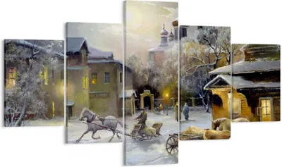 Produktbild von Bild auf Leinwand - Leinwandbild - Dorf Schlitten Schnee - 125x70cm - Wand Bild - Wanddeko - Leinwanddruck - Bilder - Kunstdruck - Wanddekoration - Leinwand bilder - Wandkunst - EA125x70-3544