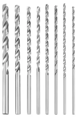 Imagen del producto de Juego de brocas de 8 piezas, brocas helicoidales HSS extra largas de 200 mm, de 4 a 10 mm, para metal y madera