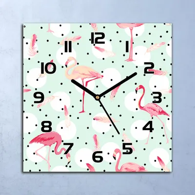 Produktbild von Wanduhr Echt-Glas-Küchenuhr Flamingo rosa grün Quarz 30x30 Deko Bilder