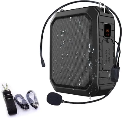 Productafbeelding van Spraakversterker - 18W draagbare spraakversterker met kabelmicrofoon en bluetooth in zwart
