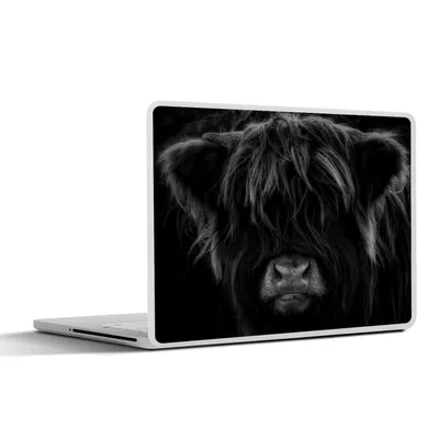 Produktbild von MuchoWow® Laptop Aufkleber Sticker Cover Schottischer Highlander - Kuh - Porträt - Tiere - Schwarz - Weiß 30x22 cm - Laptop-Sticker