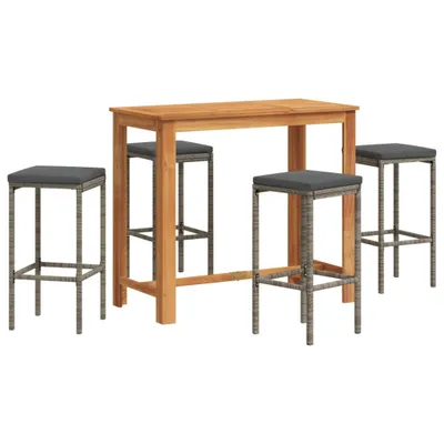 Produktbild von vidaXL 5-tlg. Gartenbar-Set Grau Massivholz Akazie und Poly Rattan