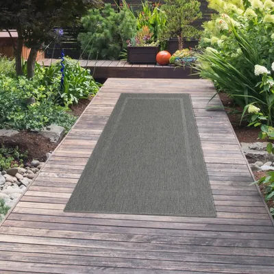 Zdjęcie produktu dla Dywan z sizalu z dyskretną lamówką w kolorze antracytowym – wymiary: 80 x 200 cm