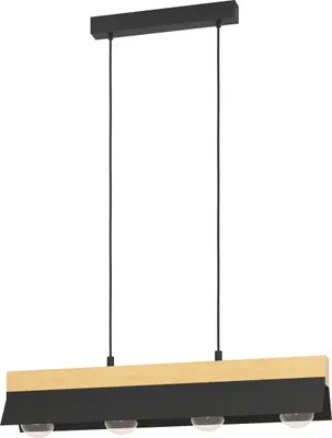 Produktbild von EGLO Hängelampe Tarrafo, Esstisch Pendelleuchte 4-flammig, Esszimmerlampe aus Holz in Braun und Metall in Schwarz, FSC100HB, Hängeleuchte mit E27