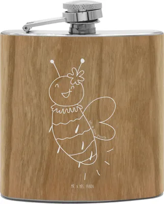 Produktbild von Mr. & Mrs. Panda Flachmann Biene Blume - Transparent - Geschenk, feldflasche, Wespe, Likörflasche, Holz, Hip Flask, Aus Edelstahl