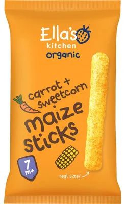 Imagen del producto de Ella's Kitchen Organic Maize Sticks Zanahorias & Corn, 7M+, 17g - Merienda saludable para bebés