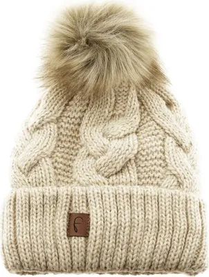 Produktbild von Faera Mütze zum Warmhalten im Herbst oder Winter Bommel-Mütze gefüttert Beige
