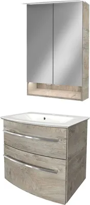 Produktbild von Fackelmann B.STYLE Badmöbel Set 3-teilig, 63 cm, Grau + LED-Spiegelschrank