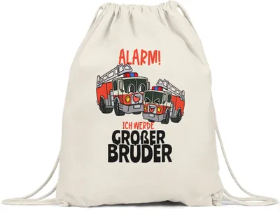 Produktbild von Ich Werde Großer Bruder Turnbeutel Gymsack Ankündigung Schwangerschaft Feuerwehr-Auto Alarm Babynews