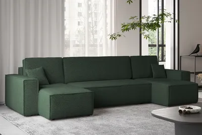 Image de Canapé d'angle avec fonction couchage et coffre de rangement, canapé en U, canapé en U BEST en tissu Abriamo vert foncé