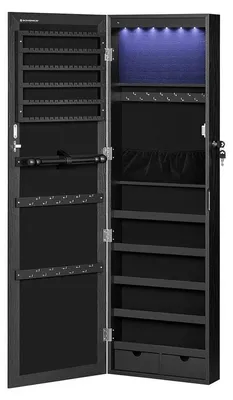 Produktbild von Schmuckschrank mit Spiegel - hängend - abschließbar - MDF - schwarz - 37 x 10 x 120 cm