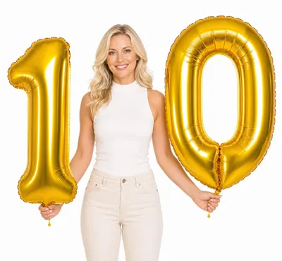 Obrázok produktu pre Fóliové balóny číslo 10 zlaté 100 cm narodeniny výročie