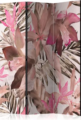 Produktbild von Neuheit! Dekorativer Paravent Raumteiler Trennwand Foto-Paravent Spanische Wand XXL BLUMEN PALMWEDEL 135x172 cm b-B-0602-z-b