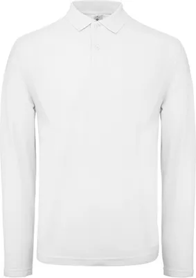 Produktbild von B&C PUI12 | Herren Long Sleeve Polo ID.001 / 100 % Baumwollpiqué - Farbe: White - Größe: S