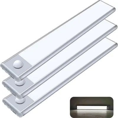 Produktbild von winterbeauy 3Stk Kabelloses LED Unterbauleuchte, Schrankleuchte mit Bewegungssensor, Magnetische Lichtleiste Schranklicht mit USB Ladefunktion, 20cm(weiß)