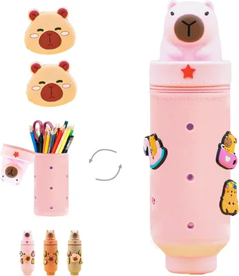 Produktbild von Federmäppchen Silikon weich, 2-in-1 Etui, rosa mit Tiermotiven, für Schule