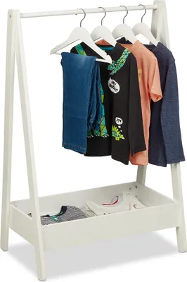 Immagine prodotto di Relaxdays Appendiabiti per bambini, A x L x P 99 x 64,5 x 42,5 cm, asta portabiti con ripiano, camera dei bambini, appendiabiti da terra, bianco