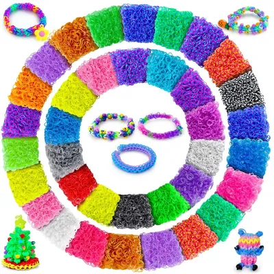 Produktbild von Loombänder Gummibänder Webband - 7500 Stück - 36 Farben - Nachfüllpackung - Bastelset
