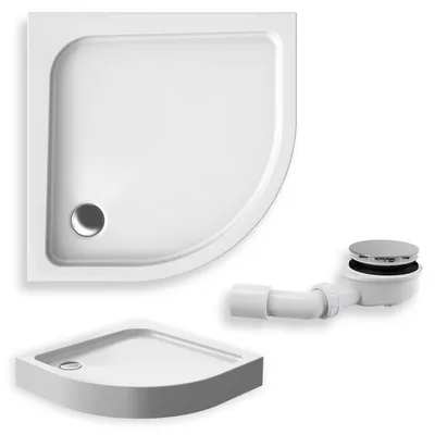 Zdjęcie produktu dla Brodzik Kompaktowy Prysznicowy Półokrągły 90x90x16 Akrylowy, Gładki | w zestawie - Syfon, odpływ ⌀90 mm + nogi (stelaż) | BADLAND PAKO