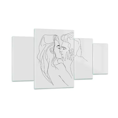 Produktbild von Bilder auf glas - 4 Teile - Kuss Paar Skizze - 160x90cm - Glasbilder - Wandbilder - Bilder - zum Aufhängen bereit - Wanddekoration aus Glas - Glas Bilder - Wandbild auf Glas - GDL160x90-4434