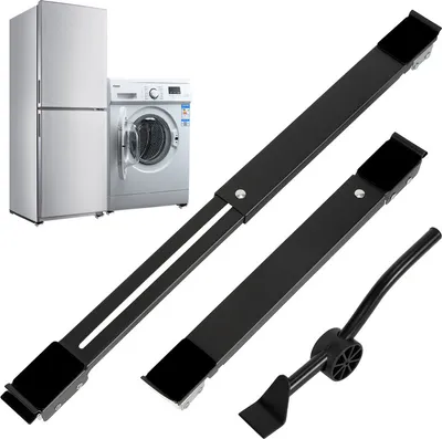 Image de Bettizia Support pour machine à laver Noir avec roulettes, charge : 300 kg Réglable de 45 à 70 cm