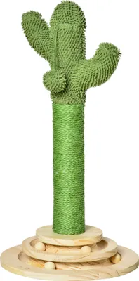 Produktbild von PawHut Cat Scratching Post Cactus Cat Tree Pine Wood Sisal Rope Scratching Post with Wooden Ball Cat Toy for Cats 60 cm High Green+Nature (Kaktusový strom pro kočky)
