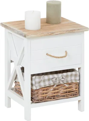Produktbild von Nachttisch Nachtschrank Nachtkommode PERUGIA in weiß, Shabby Chic Vintage Look, mit Schublade und Korb
