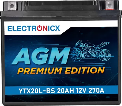 Immagine prodotto di Electronicx YTX20L-BS AGM Batteria per moto 12 V 20 Ah – potenza affidabile per la tua moto – polo positivo a destra