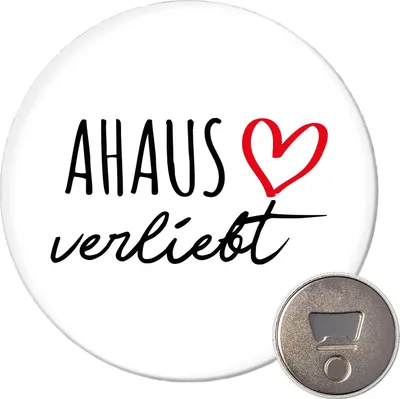 Produktbild von Huuraa Magnet Ahaus verliebt 59mm Kühlschrankmagnet rund Flaschenöffner Geschenkidee