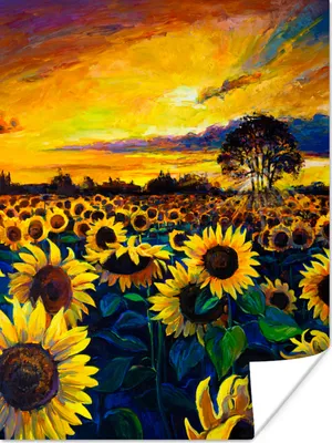 Produktbild von MuchoWow® Poster Gemälde - Ölfarbe - Blumen - Sonnenblume 90x120 cm - Wohnzimmer