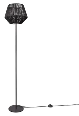 Produktbild von Stehlampe Modern Wohnzimmer Schlafzimmer Rattan Optik Boho Korb Stehleuchte E27 Lampenschirm  Schwarz (Ø33 cm) Lampenfuß  Einbeinig Schwarz
