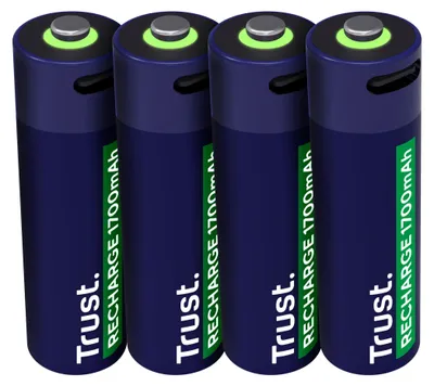 Obrázek produktu pro Trust 25631, Dobíjecí baterie, AA, 4 kusů, 1700 mAh, 2 h, Zkrat