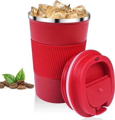 Produktbild von Famanu Kaffeebecher 380 ml - Rot, doppelwandig isoliert, aus Edelstahl, auslaufsicher