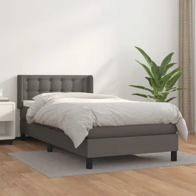 Produktbild von The Living Store Boxspringbett mit Matratze Grau 100x200 cm Kunstleder