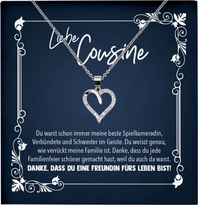 Produktbild von 22Feels Echt Silber Halskette - Cousine Geschenk Mädchen Frauen Schmuck Set Geburtstag Weihnachten - Herz Anhänger, Karte