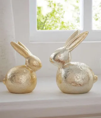 Produktbild von 2x Dekofigur "Gold-Hase" aus Porzellan gold, 12 + 15 cm hoch, Osterhase, Osterdeko, Osterfigur