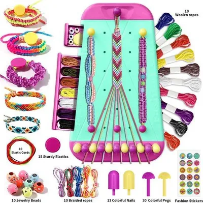 Produktbild von Freundschaftsbänder Bastelset – Armbänder Selber Machen für Mädchen ab 5-12 Jahren – Kreativspielzeug – Bastelkoffer mit Webrahmen, Knoten & Perlen