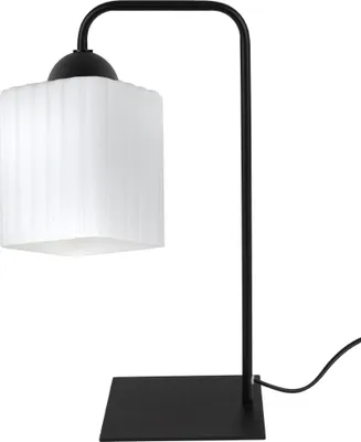 Produktbild von Tischleuchte Riffle Schwarz 1-flammig Glas Weiß Würfel E27