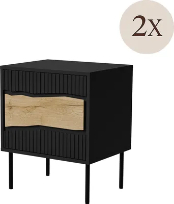 Image de Ussana - Table de chevet, 50x40x62h cm Noir, une étagère