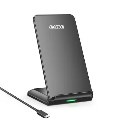 Produktbild von Choetech Set 2 x kabelloser Qi-Ladeständer 10 W schwarzer Ständer (T524-S) + USB-Kabel - Micro-USB 1,2 m (MIX00093)