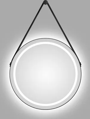 Obrázok produktu pre Okrúhle kúpe??ové zrkadlo s osvetlením TALOS LED CORVIA Shine v matnej ?iernej Ø50 cm – Okrúhle zrkadlo s vysokokvalitným pásom v koženom dizajne – vhodné do vlhkých priestorov v?aka hliníkovému rámu