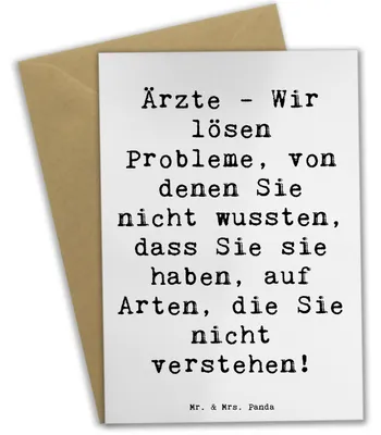 Produktbild von Mr. & Mrs. Panda Grußkarte Spruch Arzt Probleme Lösen - Weiß - Geschenk, Klappkarte, Landarzt, Grußkarten, hochzeitskarten, weihnachtskarten, Beruf, Allgemeinmediziner