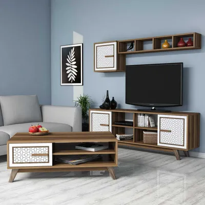 Obrázek produktu pro Skye Decor, Ayla - ořech, bílá, sestava nábytku do obývacího pokoje, ořech, 100 % MELAMINEM POTŘENÉ DESKY, 160 x 35 x 56,2 cm