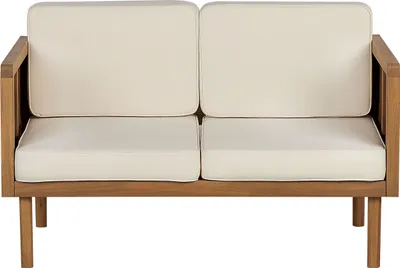 Produktbild von BELIANI 2-Sitzer Gartensofa Hellbraun Akazienholz mit Armlehnen Auflagen Beige Stoff Rustikal Modern Outdoor Terrasse Garten Balkon Möbel Außenbereich