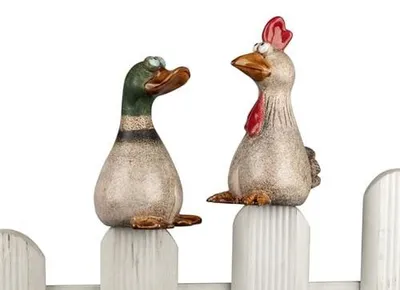 Produktbild von Zaundeko 2er-Set Gans und Huhn 18 + 20 cm Figur Steinzeug zum Aufstecken