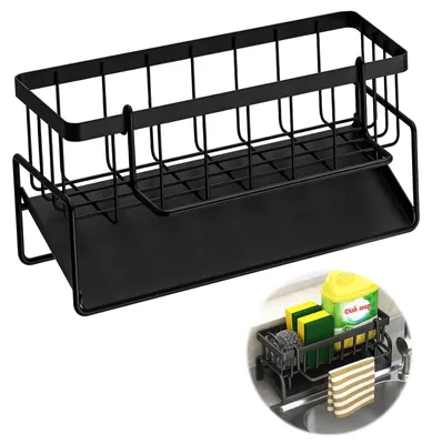 Spoelbakorganizer aus Metall, schwarz, mit Ablaufschale