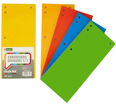 Productafbeelding van D.RECT verpakking met 100 kartonnen scheidingsstrips. Afmetingen: 11x24 cm. Geschikt voor scheidingslipjes, scheidingsbladen en ordners